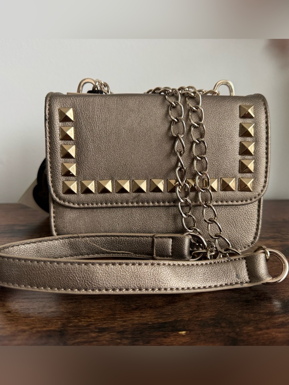 Metallic Gold Studded Crossbody Bag - Womens
